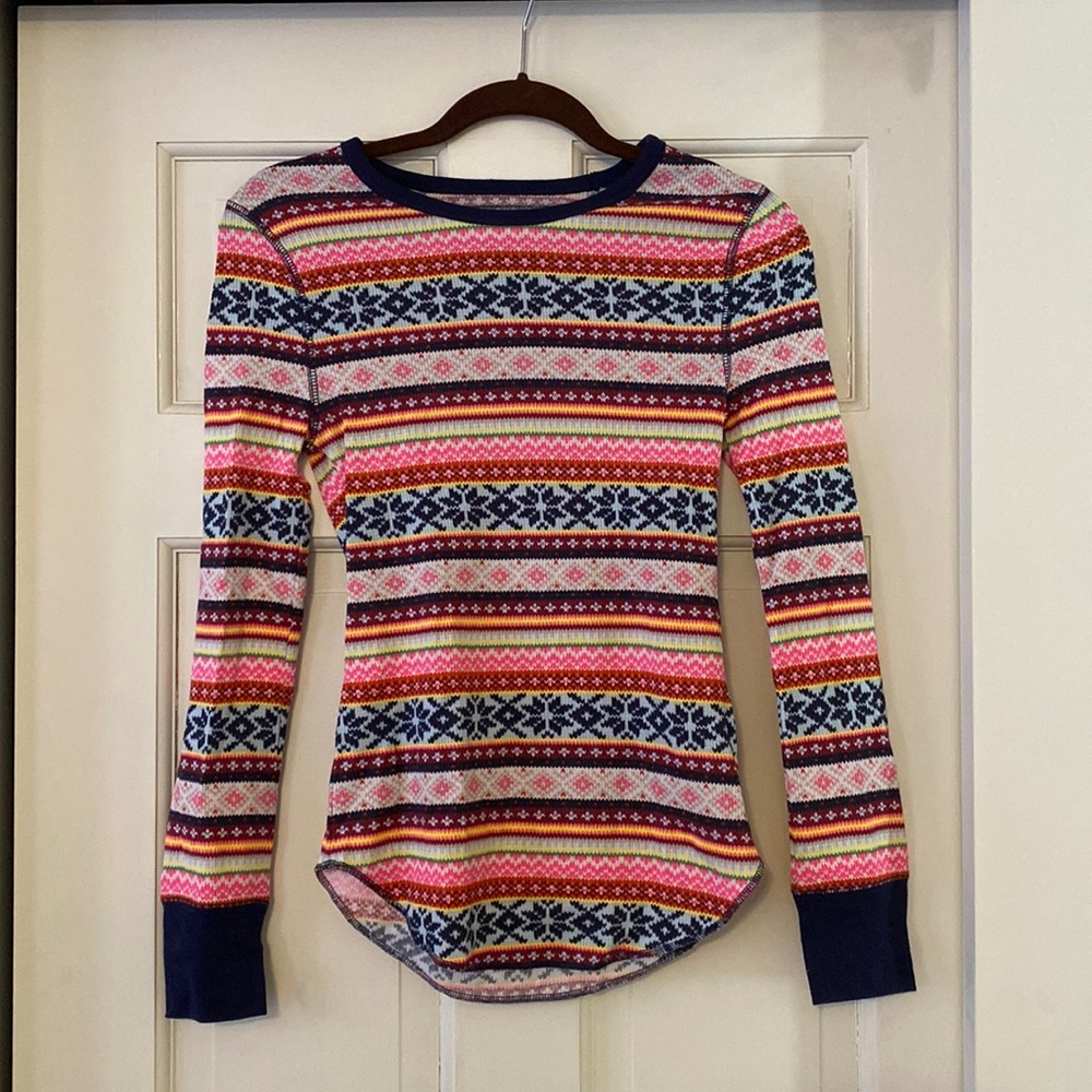 Long sleeved bright pink snowflake thermal.